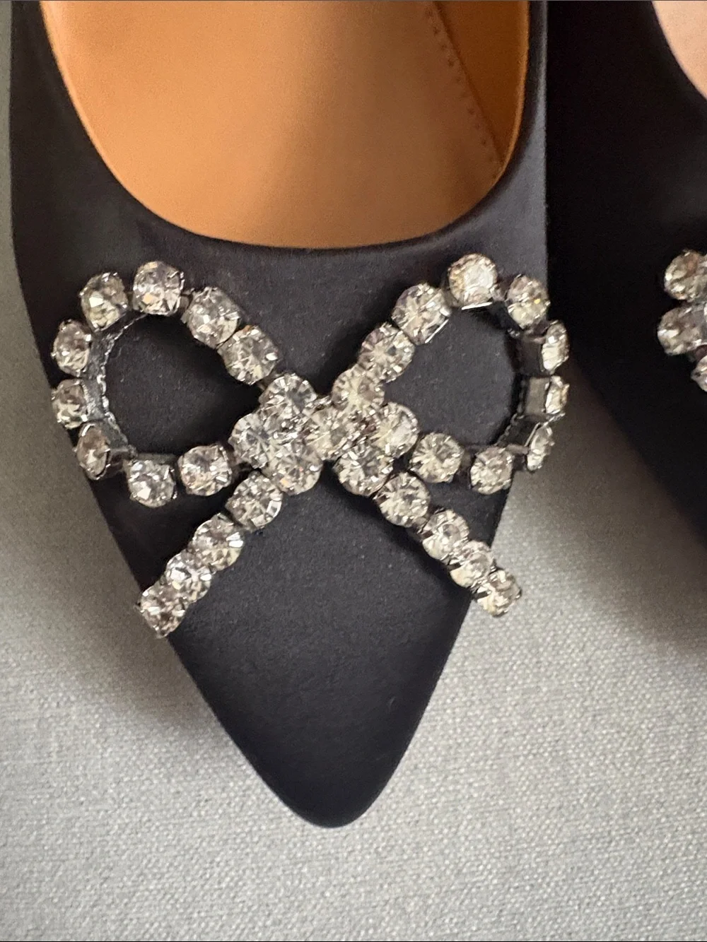 Jcrew Black Satin Pointed Toe Kitten Heels with Crystal Bow Accent